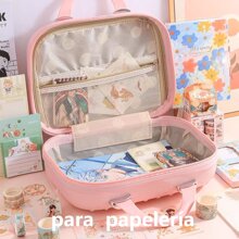 14 Inch Handheld Briefcase Carry On Stationery Box For Children Prize Present Portable Waterproof CaseMini Small Travel Suitcase Briefcase Cosmetic Bag Portable Travel Bag Multipurpose Suitcases For Women High Makeup - 粉色 - 查看 6