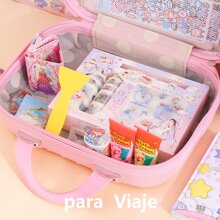 14 Inch Handheld Briefcase Carry On Stationery Box For Children Prize Present Portable Waterproof CaseMini Small Travel Suitcase Briefcase Cosmetic Bag Portable Travel Bag Multipurpose Suitcases For Women High Makeup - 粉色 - 查看 5