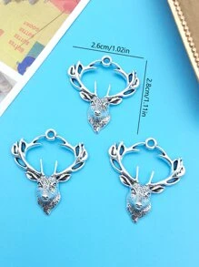 10入組古董銀合金復古鹿頭鹿角DIY吊墜萬聖節吊墜適用於手環項鍊耳環珠寶製作配件首飾類用品