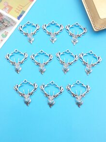 10入組古董銀合金復古鹿頭鹿角DIY吊墜萬聖節吊墜適用於手環項鍊耳環珠寶製作配件首飾類用品