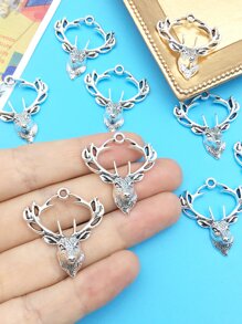 10入組古董銀合金復古鹿頭鹿角DIY吊墜萬聖節吊墜適用於手環項鍊耳環珠寶製作配件首飾類用品
