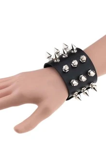 1 Miếng Hợp kim Phong cách cổ điển Punk Phong cách Đinh tán Dát Đầy Da Vòng đeo tay còng , Gothic Rock Buổi tiệc Đồ trang sức Dành Cho Nam Và Nữ - màu đen - Xem 1