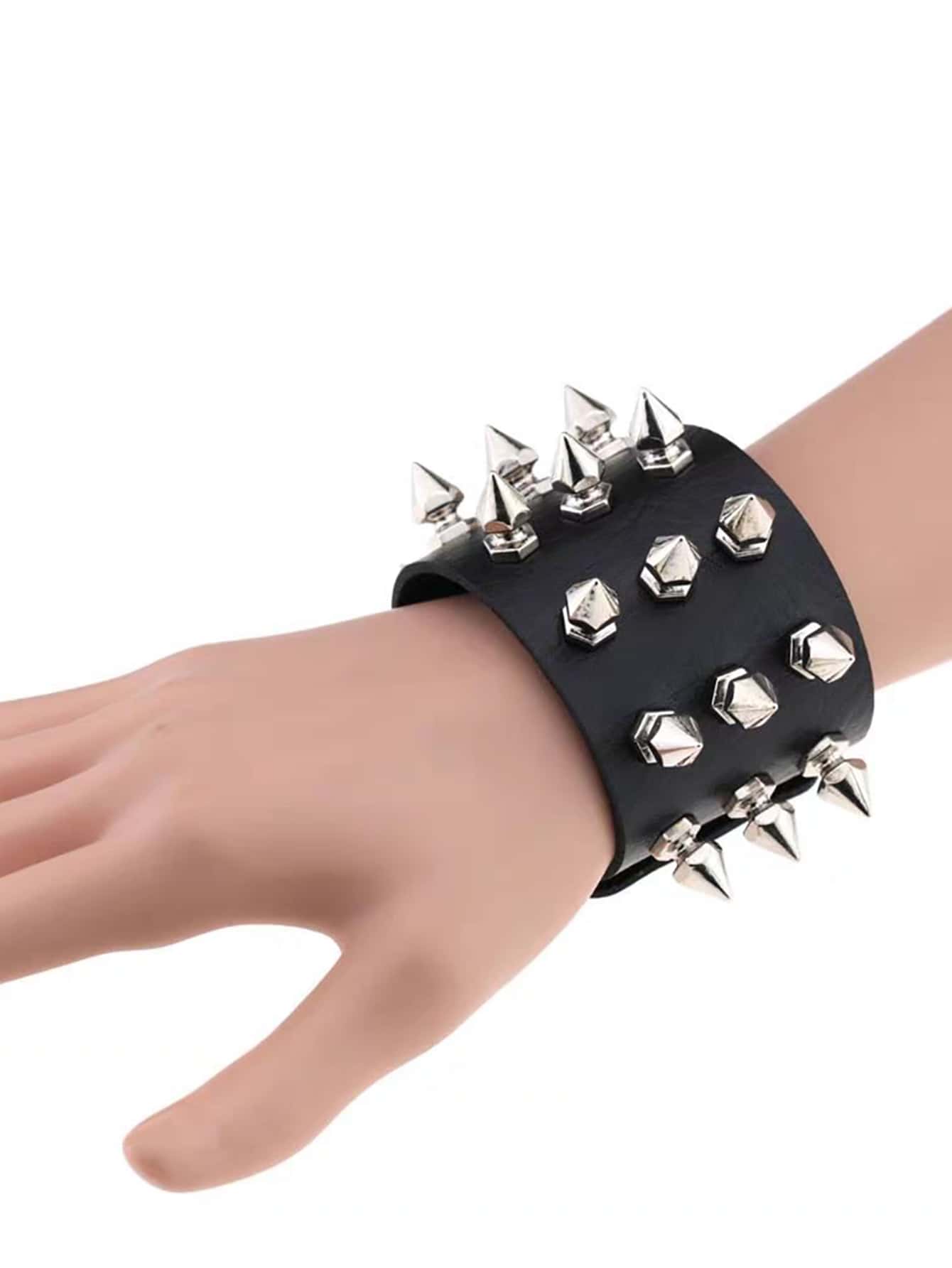 1 Miếng Hợp kim Phong cách cổ điển Punk Phong cách Đinh tán Dát Đầy Da Vòng đeo tay còng , Gothic Rock Buổi tiệc Đồ trang sức Dành Cho Nam Và Nữ - màu đen - Xem 1