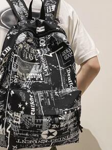 MINGHONG Nylon Graffiti New High School High School High School Student Large Capacity Schoolbag Middle School Backpack Business Travel Leisure Letter Backpack Bag Students School Supplies Book Bag School Bag College School Pencil Case Teacher Gifts Fall Christmas Scream Bag Backpack Winter Christmas Gifts Travel Bag Funny Gifts Holiday Thanksgiving Hip Bag Holiday Essentials Camping Summer Back To School Beach Laptop Case - Black - View 2