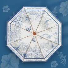 Vintage Illustrated Rose Gold Umbrella, Dual Use For Sun & Rain, Double Layered Canopy With Uv Protection And Antiuv Coating, Wind Resistant - Blue - View 2