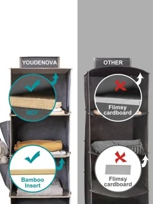 1pc Wardrobe Hanging Storage Bag With Side Pockets, Foldable Six-Layer Non-Woven Fabric Hanging Organizer Bag For Home  Decorations   Autumn Decor Festival Decor Room Decor Home Decor Fall Decor Bedroom Decor - Grey - View 3