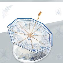 Vintage Illustrated Rose Gold Umbrella, Dual Use For Sun & Rain, Double Layered Canopy With Uv Protection And Antiuv Coating, Wind Resistant - Blue - View 4