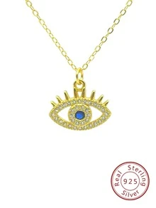 FOREVER QUEEN 1入組 S925 純銀 14K 金邪眼吊墜項鍊女式精緻小邪眼項圈項鍊波西米亞風項鍊簡約首飾