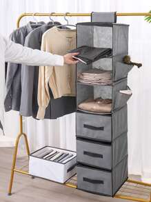 1pc Wardrobe Hanging Storage Bag With Side Pockets, Foldable Six-Layer Non-Woven Fabric Hanging Organizer Bag For Home  Decorations   Autumn Decor Festival Decor Room Decor Home Decor Fall Decor Bedroom Decor - Grey - View 7