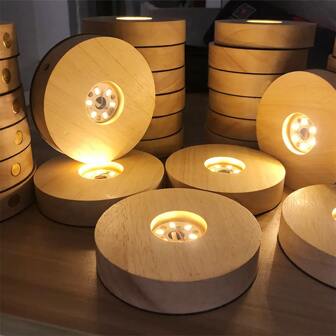 1 stuk 6 LED 2,36 inch/3,14 inch/3,93 inch warm licht USB houten lichtbak, DIY decoratieve verlichting