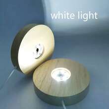 1 件 6LED 2.36 英寸/3.14 英寸/3.93 英寸白光 USB 木质照明底座、DIY 装饰灯、照明、发光杯垫、可动人偶展示架 - 白色 - 查看 1