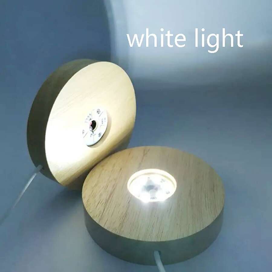 1 件 6LED 2.36 英寸/3.14 英寸/3.93 英寸白光 USB 木质照明底座、DIY 装饰灯、照明、发光杯垫、可动人偶展示架 - 白色 - 查看 1