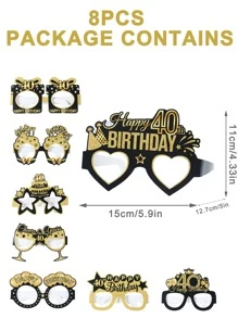8 件 40 岁生日派对纸质眼镜装饰品成人节日派对装饰、圣诞节 - 黑色 - 查看 2