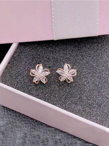 1雙玫瑰金鍍氧化鋯耳釘 - 玫瑰金 - 查看 2