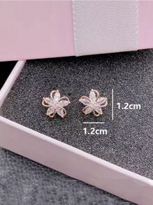 1雙玫瑰金鍍氧化鋯耳釘 - 玫瑰金 - 查看 3