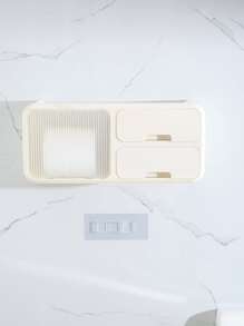 1pc White Wall Mounted Transparent Bathroom Storage Rack  Without Punching Bathroom Toiletries Storage Rack Transparent Bathroom Shelf Multifunctional Bathroom Space - White - View 8