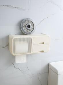 1pc White Wall Mounted Transparent Bathroom Storage Rack  Without Punching Bathroom Toiletries Storage Rack Transparent Bathroom Shelf Multifunctional Bathroom Space - White - View 5