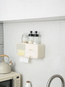 1pc White Wall Mounted Transparent Bathroom Storage Rack  Without Punching Bathroom Toiletries Storage Rack Transparent Bathroom Shelf Multifunctional Bathroom Space - White - View 6
