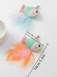 1入貓棒替換頭,附有卡通魚,雞毛和真羽毛,隨機送出顏色 - 彩色 - 查看 2