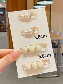 4入组/套簡約風白色人造珍珠胸針 - 白色 - 查看 3