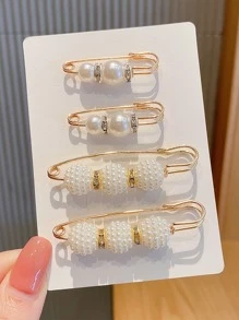 4入组/套簡約風白色人造珍珠胸針 - 白色 - 查看 1