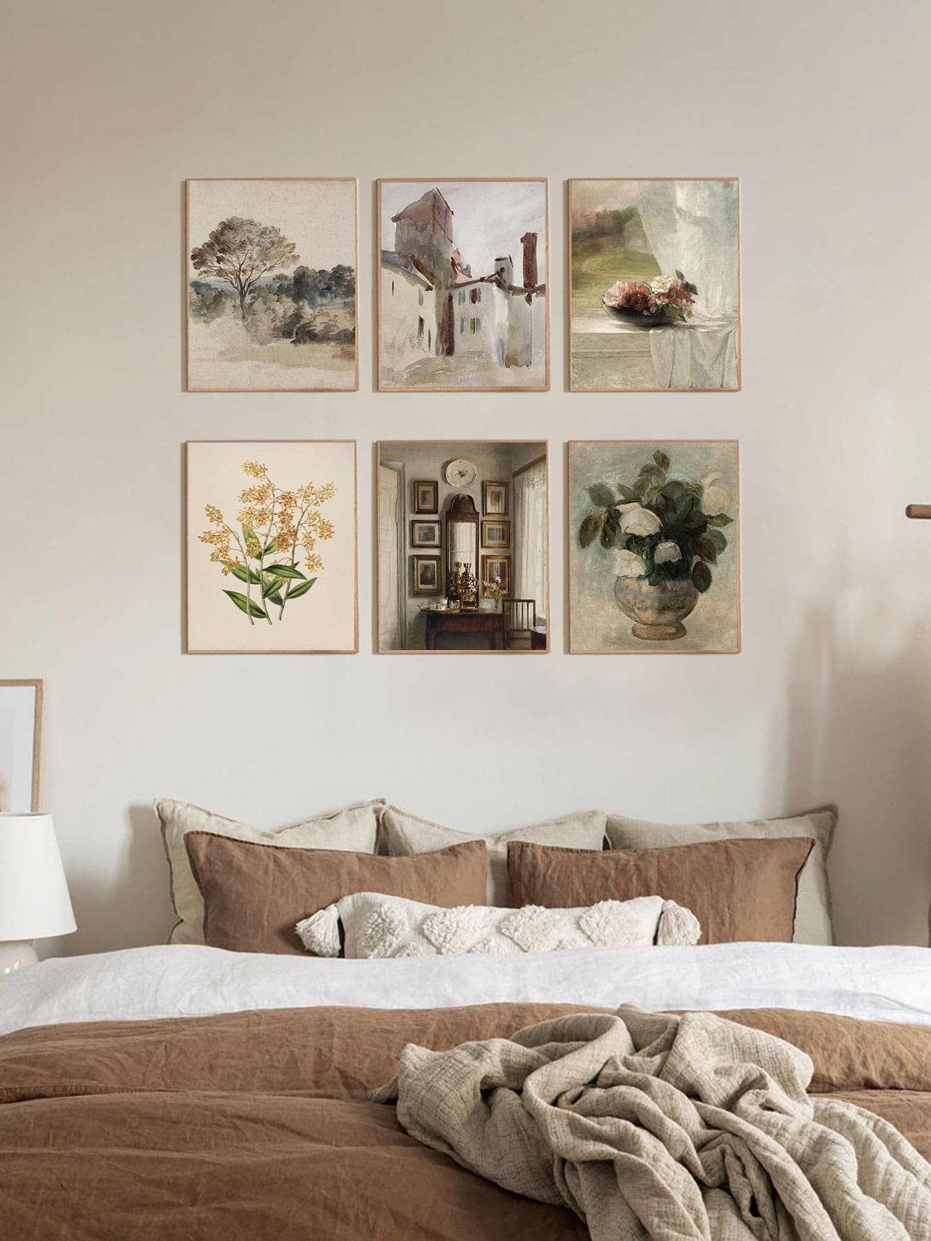 6復古藝術印刷法語山水帆布海報花卉繪畫海報植物牆繪畫花瓶印花北歐風牆海報客廳裝飾用品邊框 - 彩色 - 查看 1