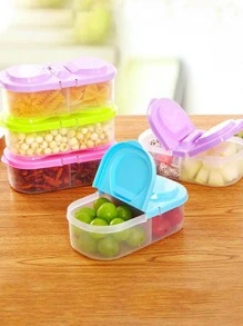 1pc Dual Compartment Covered Kitchen Food & Grain Airtight Sealed Jar, Multifunctional Fridge Plastic Storage Box, Christmas Gift - Multicolor - View 6