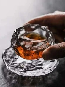 1 st förtjockad asymmetrisk värmebeständig glaskopp (första snön) för is och varma drycker - Transparent färg [kopp + fat] - Visa 1