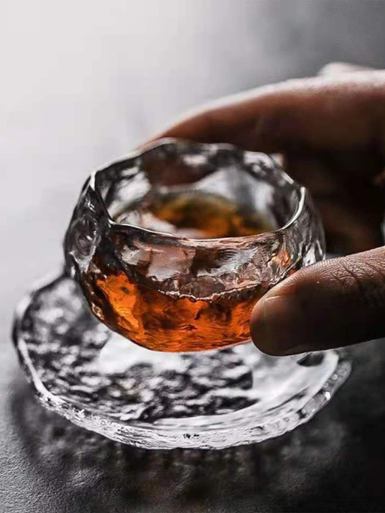 1 st förtjockad asymmetrisk värmebeständig glaskopp (första snön) för is och varma drycker - Transparent färg [kopp + fat] - Visa 1