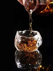 1 st förtjockad asymmetrisk värmebeständig glaskopp (första snön) för is och varma drycker - Transparent färg [kopp + fat] - Visa 2