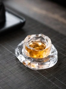 1 st förtjockad asymmetrisk värmebeständig glaskopp (första snön) för is och varma drycker - Transparent färg [kopp + fat] - Visa 3