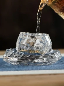 1 st förtjockad asymmetrisk värmebeständig glaskopp (första snön) för is och varma drycker - Transparent färg [kopp + fat] - Visa 4