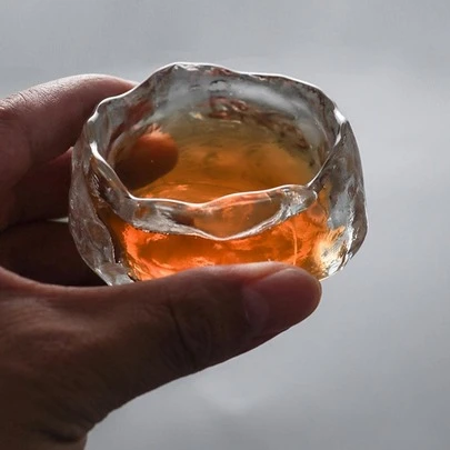 1pc 加厚不对称耐热玻璃杯（初雪）适用于冰饮和热饮