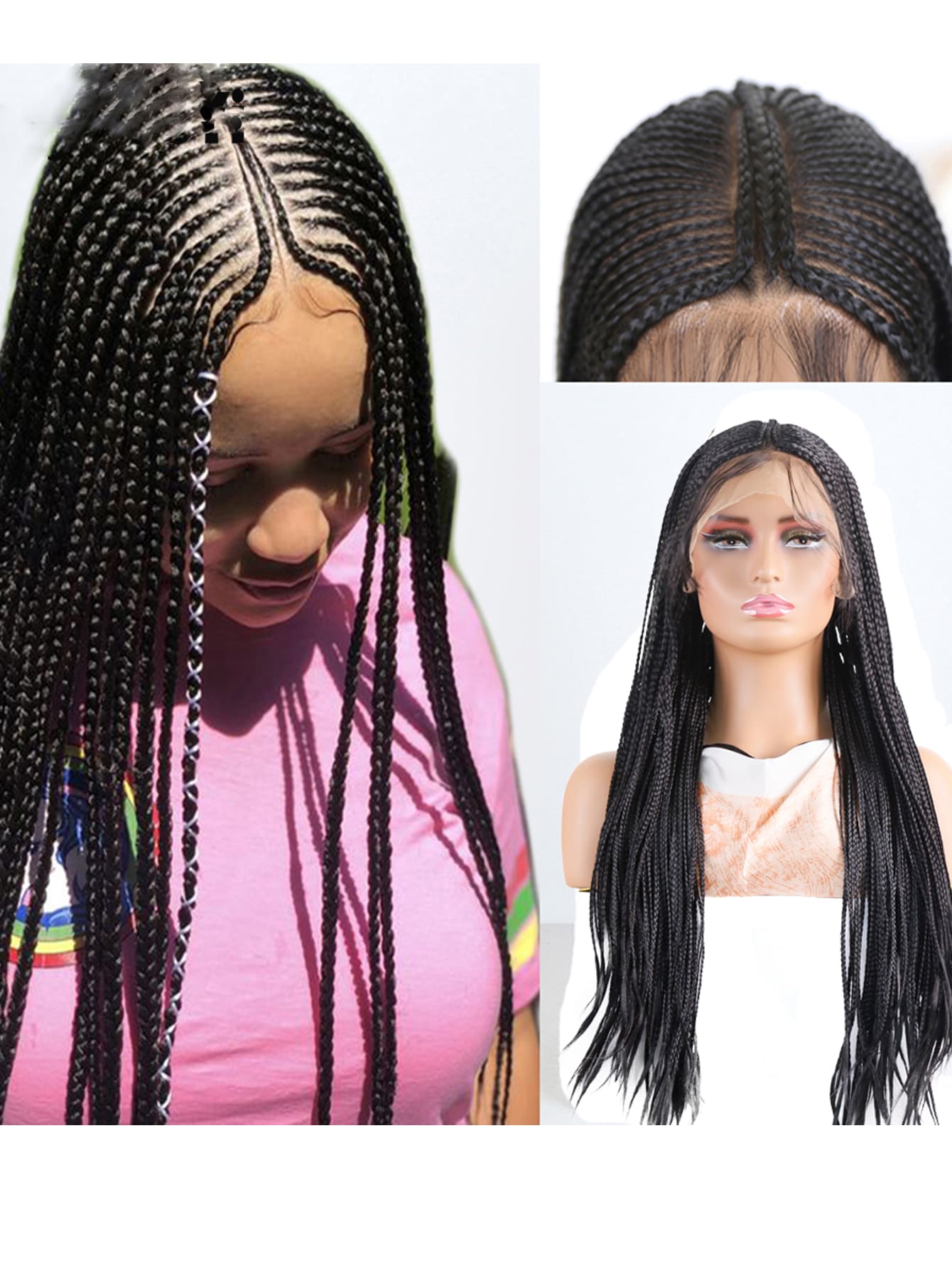 13 X 6 Lace Front Braided Synthetic Wig - Black - View 1