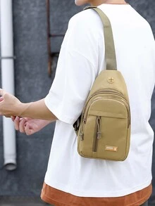 1入組戶外帆布斜肩包單肩包閒暇運動小包 - 卡其色 - 查看 10