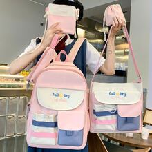 Exquis Polyvalent Pratique Étudiant Sac À Dos Cinq Set Sac À Dos Pour École , Multifonctionnel Sac D'école - Rose bonbon - Voir 2