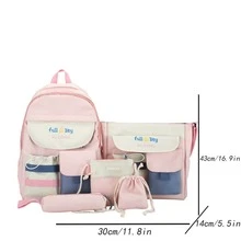 Exquis Polyvalent Pratique Étudiant Sac À Dos Cinq Set Sac À Dos Pour École , Multifonctionnel Sac D'école - Rose bonbon - Voir 3