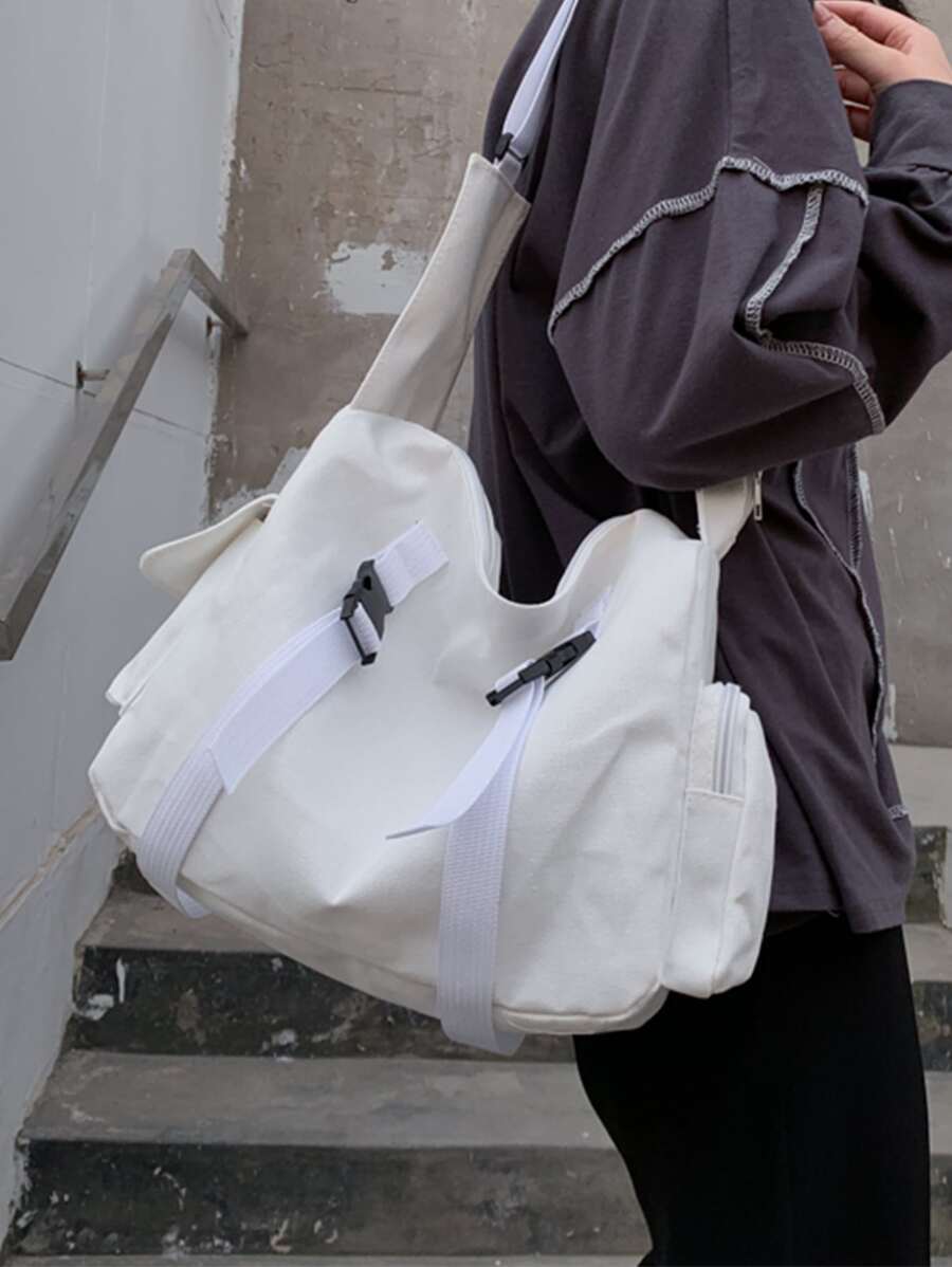 Bandolera para hombre, bandolera de estilo japonés, bandolera, mochila escolar para estudiantes de secundaria, gran capacidad - Blanco - Ver 1