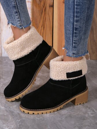 Faux Suede Contrast Fluffy Wedge Boots