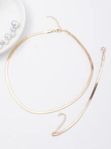 1入組不銹鋼手環&1入組不銹鋼女性鏈條樣式項鍊套裝,簡約風&優雅度假配件 - 金黃色 - 查看 2