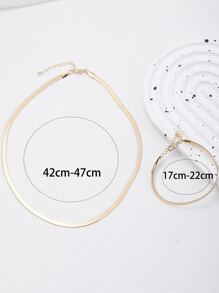 1入組不銹鋼手環&1入組不銹鋼女性鏈條樣式項鍊套裝,簡約風&優雅度假配件 - 金黃色 - 查看 4