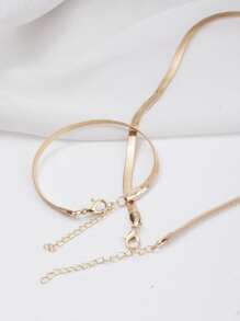 1入組不銹鋼手環&1入組不銹鋼女性鏈條樣式項鍊套裝,簡約風&優雅度假配件 - 金黃色 - 查看 3