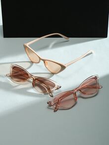 3pcs Small Cat-eye Clear Lens Glasses With Thin Metal Frame, Fashionable Y2k Style - Multicolor - View 3