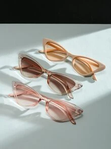 3pcs Small Cat-eye Clear Lens Glasses With Thin Metal Frame, Fashionable Y2k Style - Multicolor - View 1