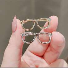 1入組金色和1入組銀色鏤空眼鏡形狀胸針，防止衣服滑倒，適用於校服和西裝 - 彩色 - 查看 1