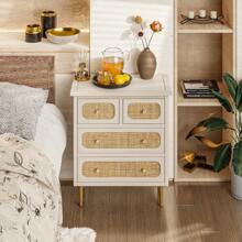 COZAYH Wicker Rattan Chest Of Drawers, 4-Drawer Dresser, Wooden Storage Cabinet, Modern Farmhouse Accent Table, Boho Mid-Century Coastal Sideboard Buffet