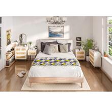 COZAYH Wicker Rattan Chest Of Drawers, 4-Drawer Dresser, Wooden Storage Cabinet, Modern Farmhouse Accent Table, Boho Mid-Century Coastal Sideboard Buffet