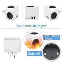 1pc Cube Design Rubik's Extension Socket, EU Plug, 2 USB Ports, Multi-Function Power Charger Adapter For Home, Office, And Travel, Compatible With Most European Countries - White - View 6