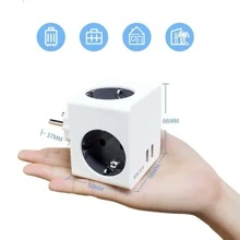 1pc Cube Design Rubik's Extension Socket, EU Plug, 2 USB Ports, Multi-Function Power Charger Adapter For Home, Office, And Travel, Compatible With Most European Countries - White - View 5