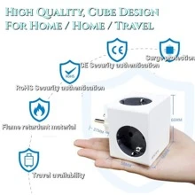 1pc Cube Design Rubik's Extension Socket, EU Plug, 2 USB Ports, Multi-Function Power Charger Adapter For Home, Office, And Travel, Compatible With Most European Countries - White - View 3